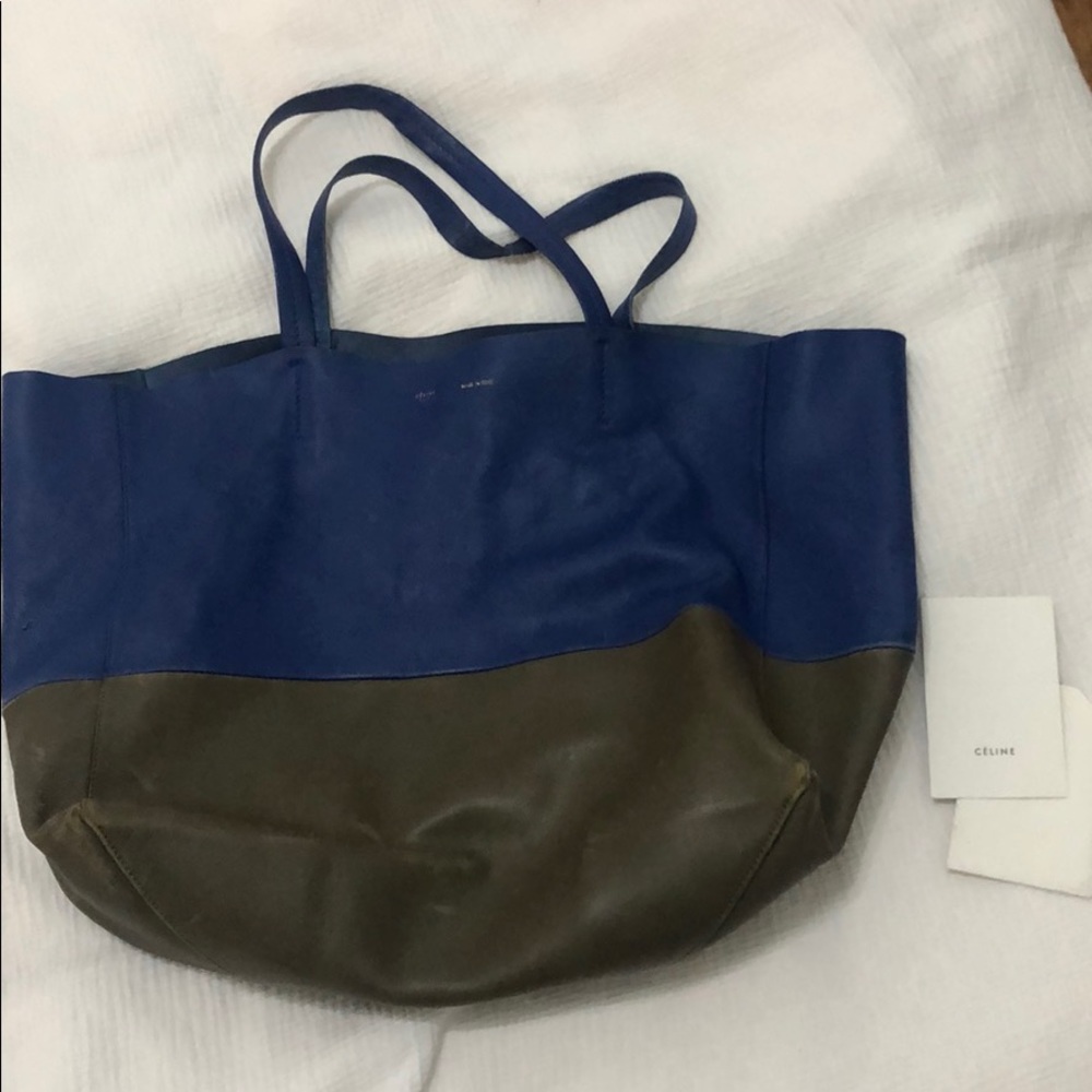 Celine Cabas Horizontal Lambskin Tote Blue Grey